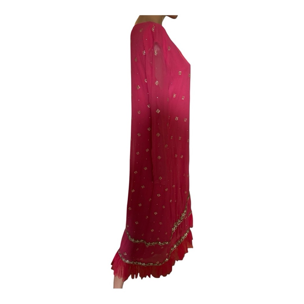 Izzumi Mehta Indian couture pink/gold Medium midi long sleeved dress - Picture 4 of 14